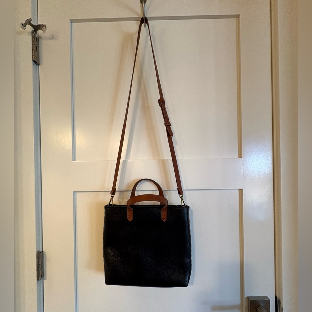 Madewell The Zip-Top Black Leather Transport Crossbody Bag Purse - Picture 2 of 5
